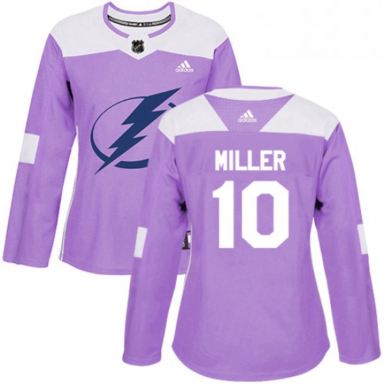 Womens Adidas Tampa Bay Lightning 10 JT Miller Authentic Purple Fights Cancer Practice NHL Jerse