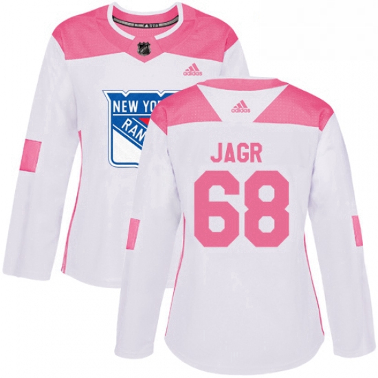 Womens Adidas New York Rangers 68 Jaromir Jagr Authentic WhitePink Fashion NHL Jersey