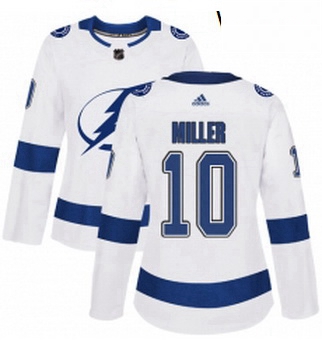 Womens Adidas Tampa Bay Lightning 10 JT Miller Authentic White Away NHL Jersey