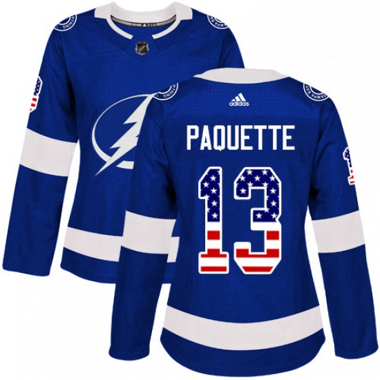 Womens Adidas Tampa Bay Lightning 13 Cedric Paquette Authentic Blue USA Flag Fashion NHL Jersey