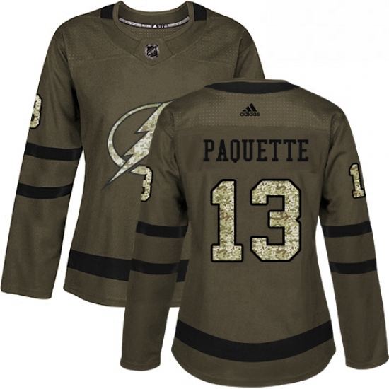 Womens Adidas Tampa Bay Lightning 13 Cedric Paquette Authentic Green Salute to Service NHL Jersey