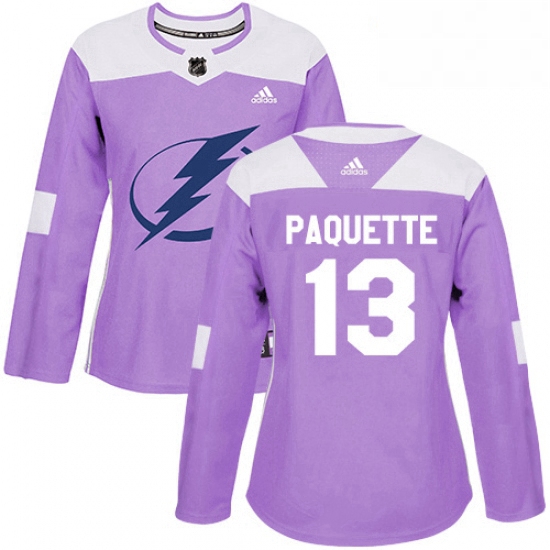 Womens Adidas Tampa Bay Lightning 13 Cedric Paquette Authentic Purple Fights Cancer Practice NHL Jer
