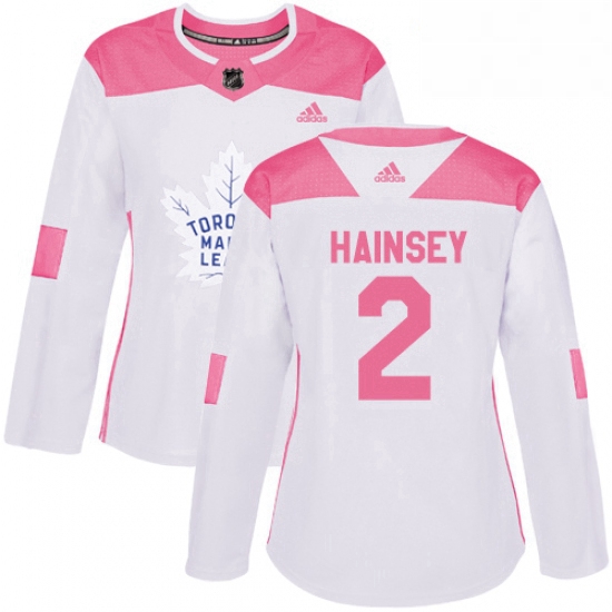 Womens Adidas Toronto Maple Leafs 2 Ron Hainsey Authentic WhitePink Fashion NHL Jersey