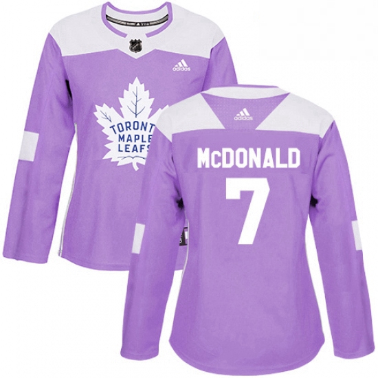 Womens Adidas Toronto Maple Leafs 7 Lanny McDonald Authentic Purple Fights Cancer Practice NHL Jerse