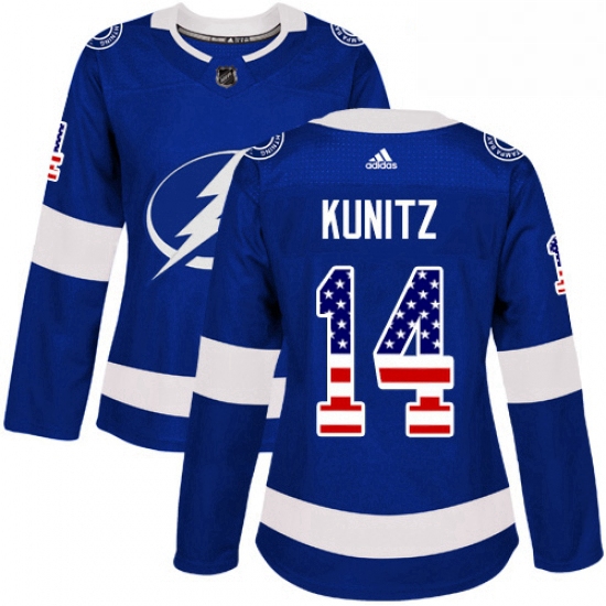 Womens Adidas Tampa Bay Lightning 14 Chris Kunitz Authentic Blue USA Flag Fashion NHL Jersey