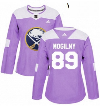 Womens Adidas Buffalo Sabres 89 Alexander Mogilny Authentic Purple Fights Cancer Practice NHL Jersey