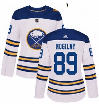 Womens Adidas Buffalo Sabres 89 Alexander Mogilny Authentic White 2018 Winter Classic NHL Jersey