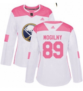 Womens Adidas Buffalo Sabres 89 Alexander Mogilny Authentic WhitePink Fashion NHL Jersey