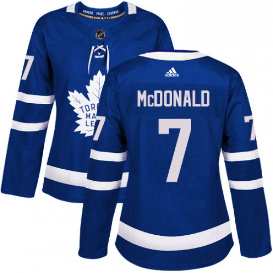 Womens Adidas Toronto Maple Leafs 7 Lanny McDonald Authentic Royal Blue Home NHL Jersey