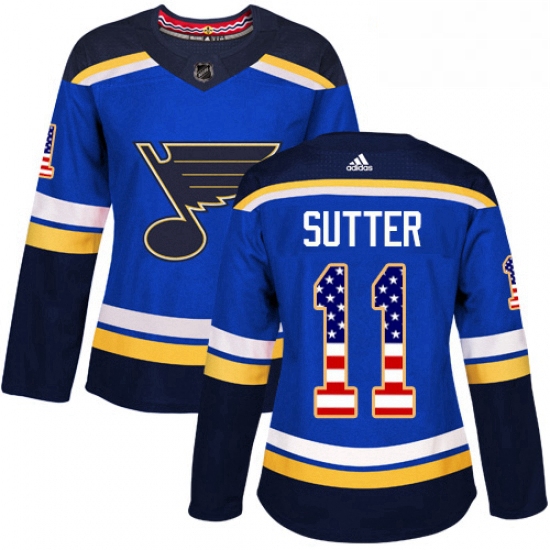 Womens Adidas St Louis Blues 11 Brian Sutter Authentic Blue USA Flag Fashion NHL Jersey