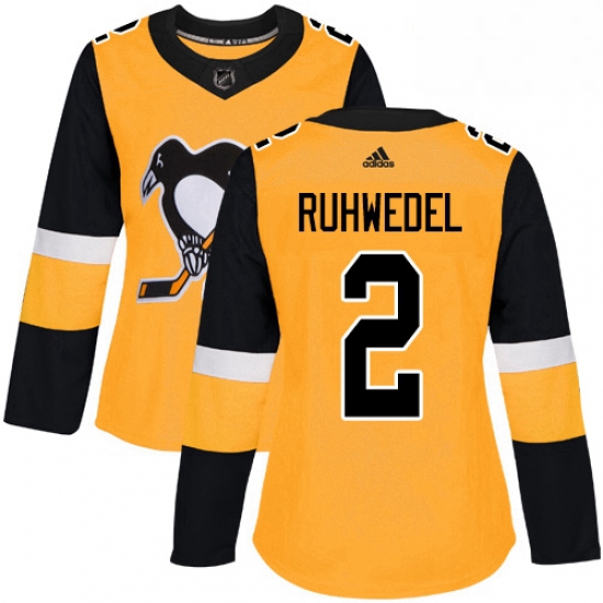 Womens Adidas Pittsburgh Penguins 2 Chad Ruhwedel Authentic Gold Alternate NHL Jersey