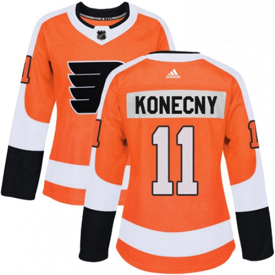 Womens Adidas Philadelphia Flyers 11 Travis Konecny Authentic Orange Home NHL Jersey