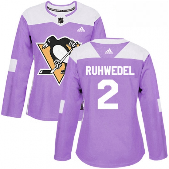 Womens Adidas Pittsburgh Penguins 2 Chad Ruhwedel Authentic Purple Fights Cancer Practice NHL Jersey