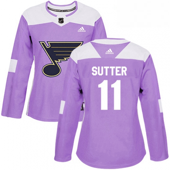 Womens Adidas St Louis Blues 11 Brian Sutter Authentic Purple Fights Cancer Practice NHL Jersey