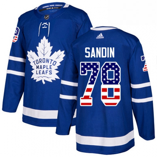 Youth Adidas Toronto Maple Leafs 78 Rasmus Sandin Authentic Royal Blue USA Flag Fashion NHL Jersey