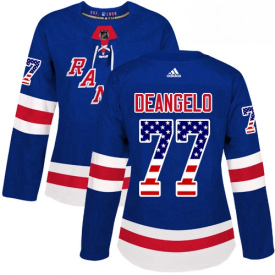 Womens Adidas New York Rangers 77 Anthony DeAngelo Authentic Royal Blue USA Flag Fashion NHL Jersey