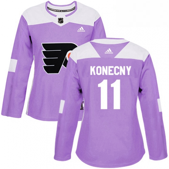 Womens Adidas Philadelphia Flyers 11 Travis Konecny Authentic Purple Fights Cancer Practice NHL Jers