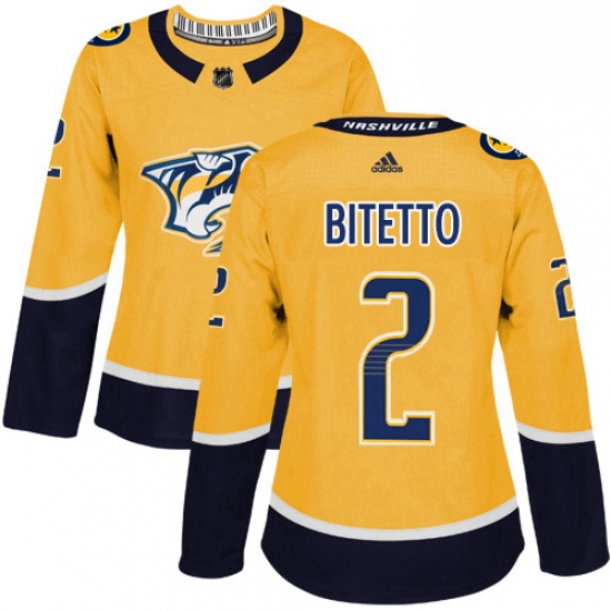 Womens Adidas Nashville Predators 2 Anthony Bitetto Authentic Gold Home NHL Jersey