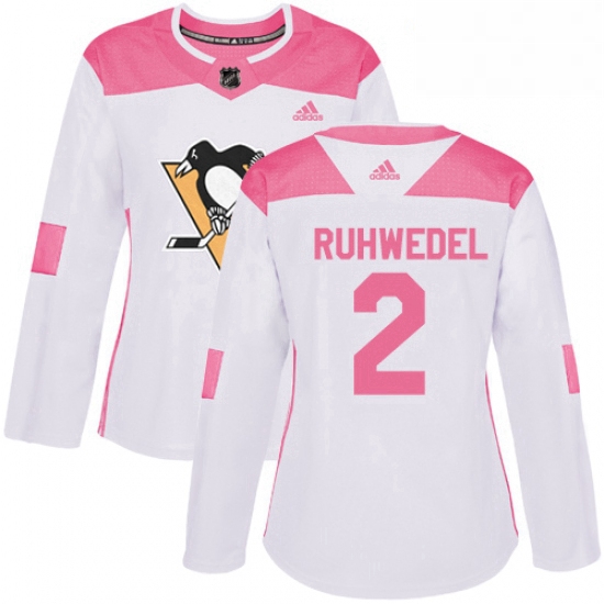 Womens Adidas Pittsburgh Penguins 2 Chad Ruhwedel Authentic WhitePink Fashion NHL Jersey