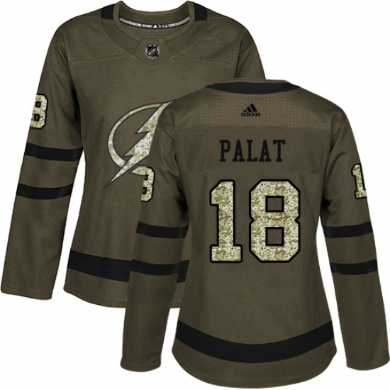 Womens Adidas Tampa Bay Lightning 18 Ondrej Palat Authentic Green Salute to Service NHL Jersey