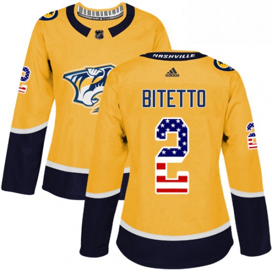 Womens Adidas Nashville Predators 2 Anthony Bitetto Authentic Gold USA Flag Fashion NHL Jersey