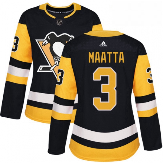 Womens Adidas Pittsburgh Penguins 3 Olli Maatta Authentic Black Home NHL Jersey