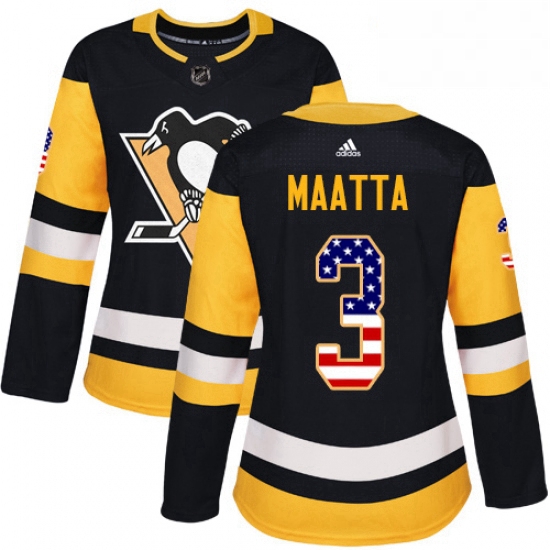 Womens Adidas Pittsburgh Penguins 3 Olli Maatta Authentic Black USA Flag Fashion NHL Jersey