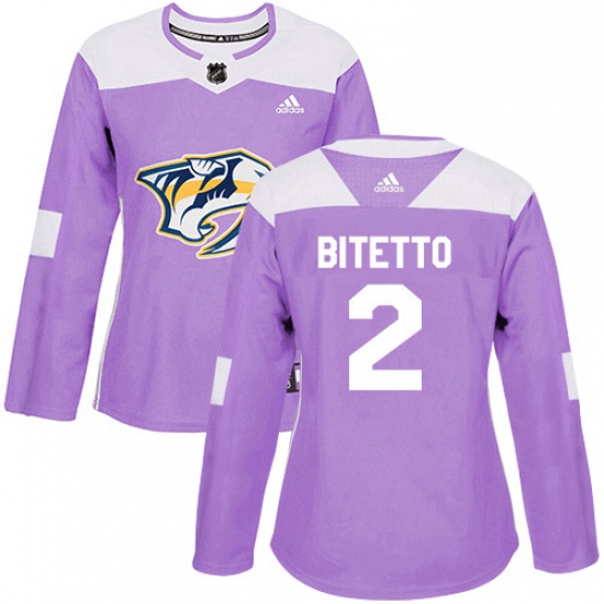 Womens Adidas Nashville Predators 2 Anthony Bitetto Authentic Purple Fights Cancer Practice NHL Jers