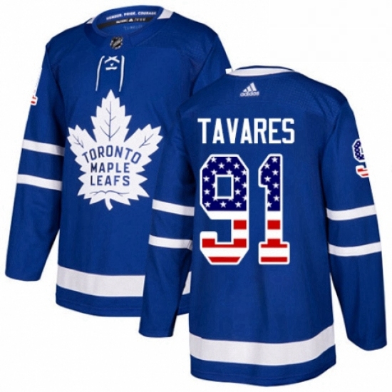 Youth Adidas Toronto Maple Leafs 91 John Tavares Authentic Royal Blue USA Flag Fashion NHL Jersey