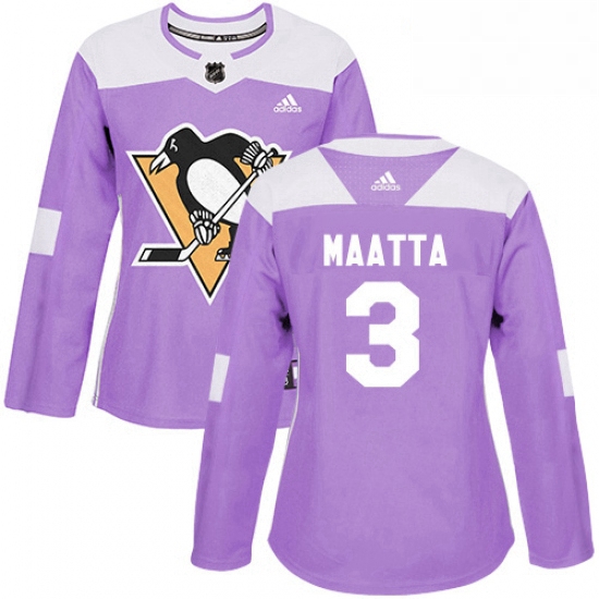 Womens Adidas Pittsburgh Penguins 3 Olli Maatta Authentic Purple Fights Cancer Practice NHL Jersey