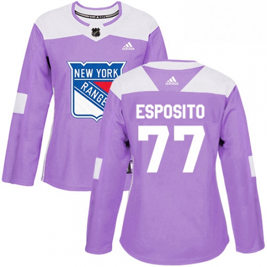 Womens Adidas New York Rangers 77 Phil Esposito Authentic Purple Fights Cancer Practice NHL Jersey