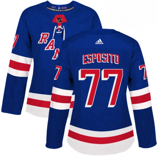 Womens Adidas New York Rangers 77 Phil Esposito Authentic Royal Blue Home NHL Jersey