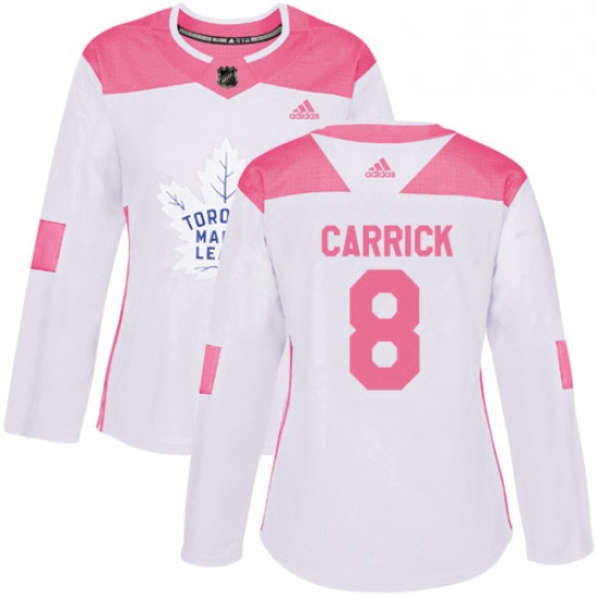 Womens Adidas Toronto Maple Leafs 8 Connor Carrick Authentic WhitePink Fashion NHL Jersey