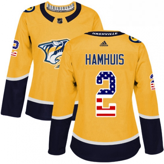 Womens Adidas Nashville Predators 2 Dan Hamhuis Authentic Gold USA Flag Fashion NHL Jersey