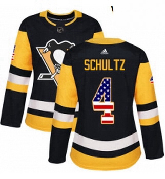 Womens Adidas Pittsburgh Penguins 4 Justin Schultz Authentic Black USA Flag Fashion NHL Jersey