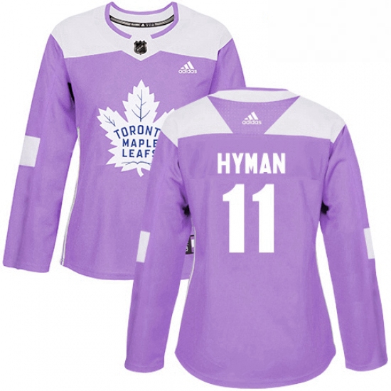 Womens Adidas Toronto Maple Leafs 11 Zach Hyman Authentic Purple Fights Cancer Practice NHL Jersey