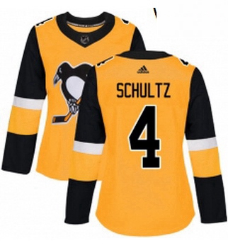 Womens Adidas Pittsburgh Penguins 4 Justin Schultz Authentic Gold Alternate NHL Jersey