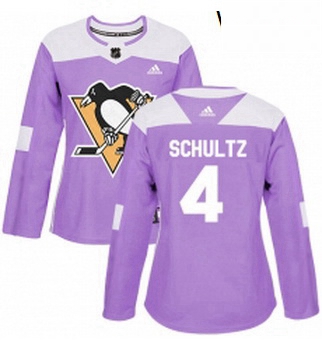 Womens Adidas Pittsburgh Penguins 4 Justin Schultz Authentic Purple Fights Cancer Practice NHL Jerse