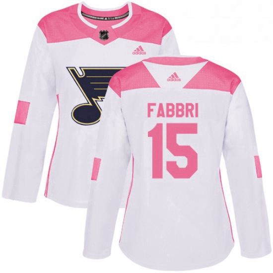 Womens Adidas St Louis Blues 15 Robby Fabbri Authentic WhitePink Fashion NHL Jersey