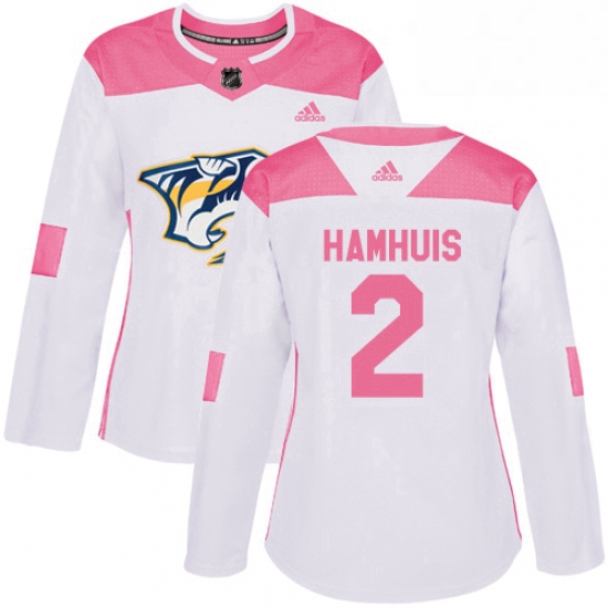 Womens Adidas Nashville Predators 2 Dan Hamhuis Authentic White Pink Fashion NHL Jersey