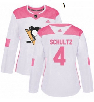 Womens Adidas Pittsburgh Penguins 4 Justin Schultz Authentic WhitePink Fashion NHL Jersey