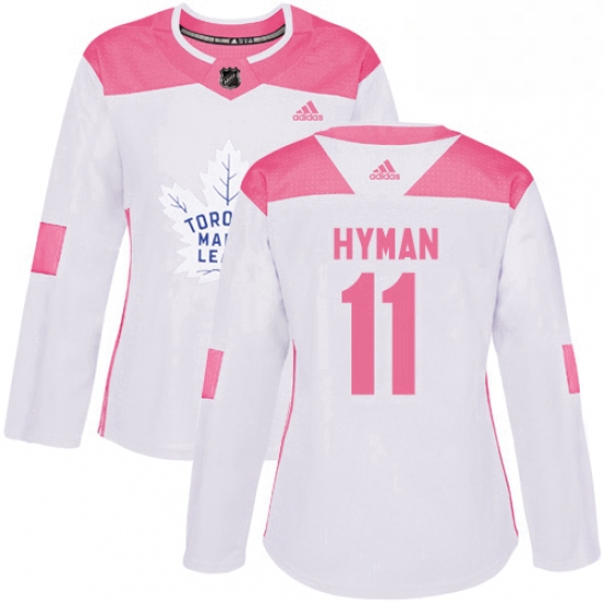 Womens Adidas Toronto Maple Leafs 11 Zach Hyman Authentic WhitePink Fashion NHL Jersey