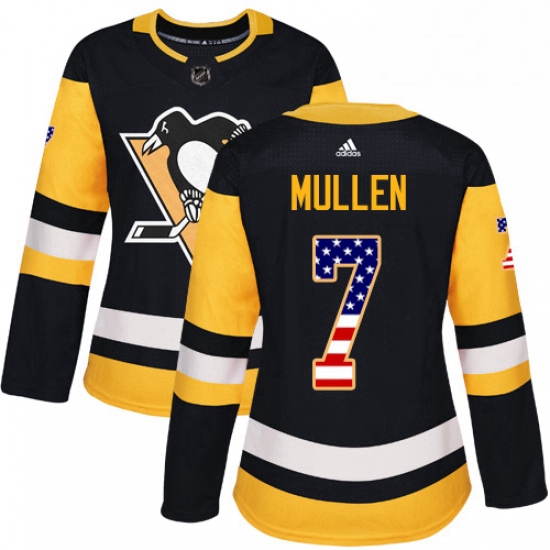 Womens Adidas Pittsburgh Penguins 7 Joe Mullen Authentic Black USA Flag Fashion NHL Jersey