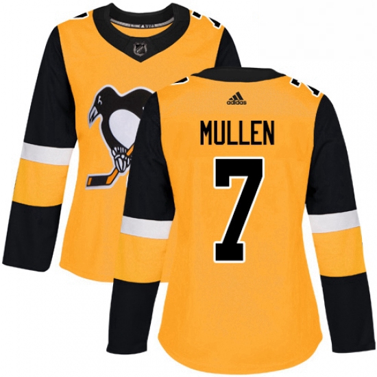 Womens Adidas Pittsburgh Penguins 7 Joe Mullen Authentic Gold Alternate NHL Jersey