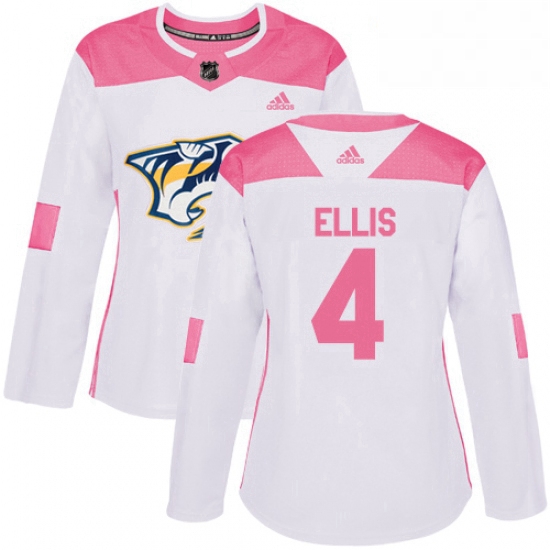 Womens Adidas Nashville Predators 4 Ryan Ellis Authentic WhitePink Fashion NHL Jersey