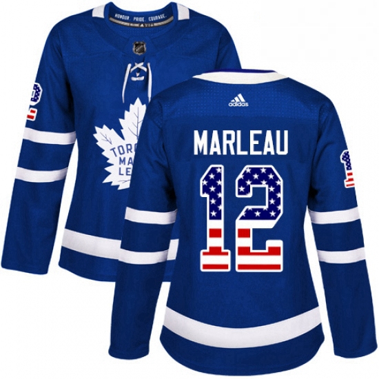 Womens Adidas Toronto Maple Leafs 12 Patrick Marleau Authentic Royal Blue USA Flag Fashion NHL Jerse