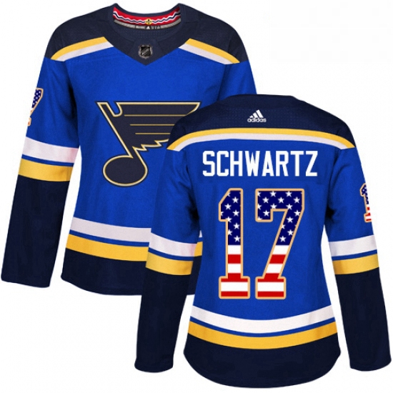 Womens Adidas St Louis Blues 17 Jaden Schwartz Authentic Blue USA Flag Fashion NHL Jersey