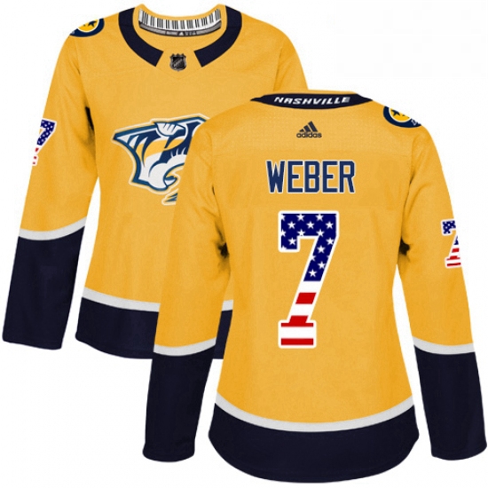 Womens Adidas Nashville Predators 7 Yannick Weber Authentic Gold USA Flag Fashion NHL Jersey