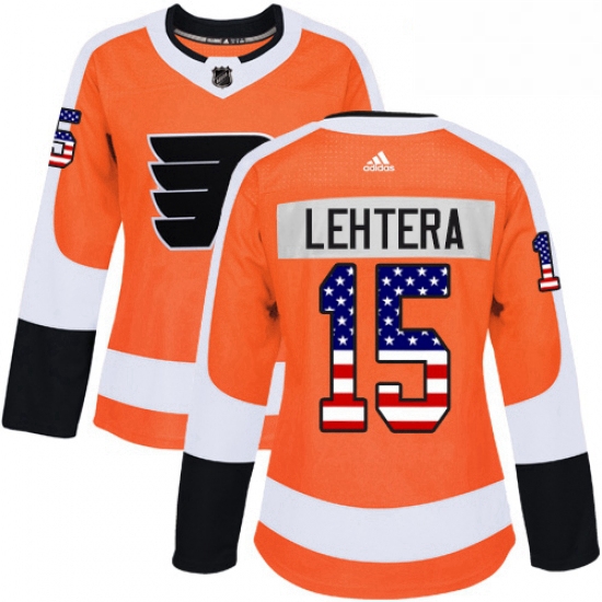 Womens Adidas Philadelphia Flyers 15 Jori Lehtera Authentic Orange USA Flag Fashion NHL Jersey