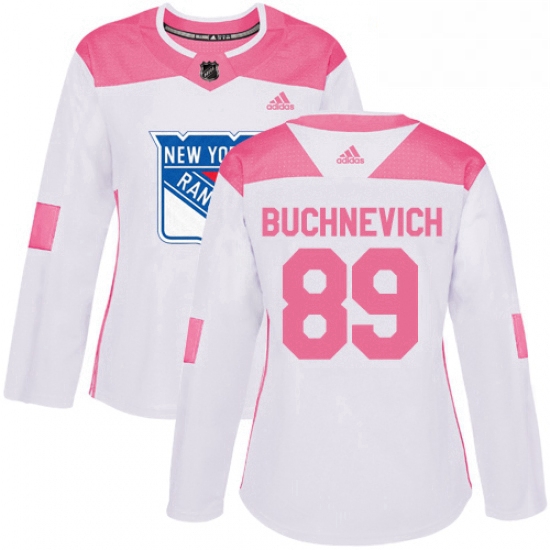 Womens Adidas New York Rangers 89 Pavel Buchnevich Authentic WhitePink Fashion NHL Jersey